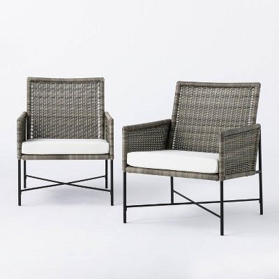2pk Wicker &#38; Metal X Frame Patio Accent Chairs - Gray  - Threshold&#8482; designed with Studi... | Target
