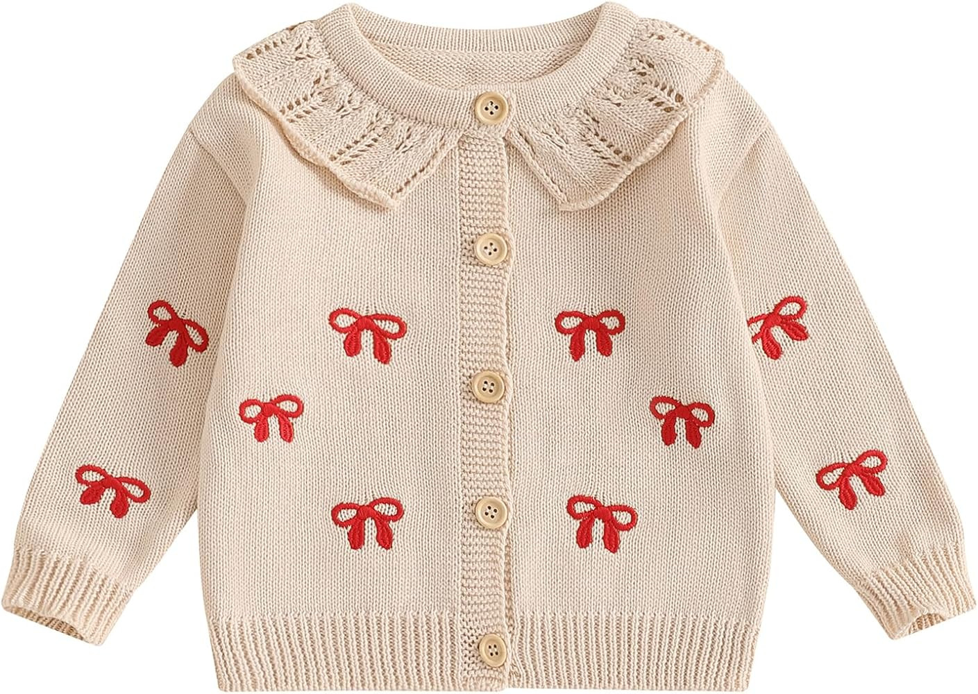 Toddler Baby Girl Sweater Bow Embroidery Warm Knitted Long Sleeves Pullover Infant Sweatshirt for... | Amazon (US)