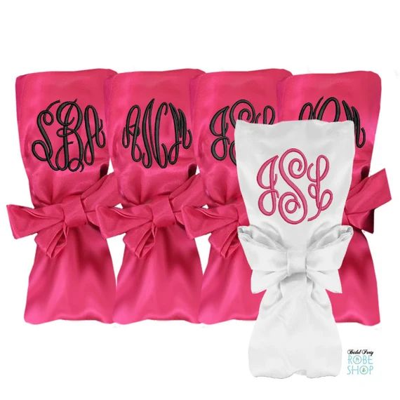 Fuchsia Satin Monogrammed Robes, Hot Pink Bridesmaid Robes, Fuchsia Satin Robes, Pink Set of Robe... | Etsy (US)