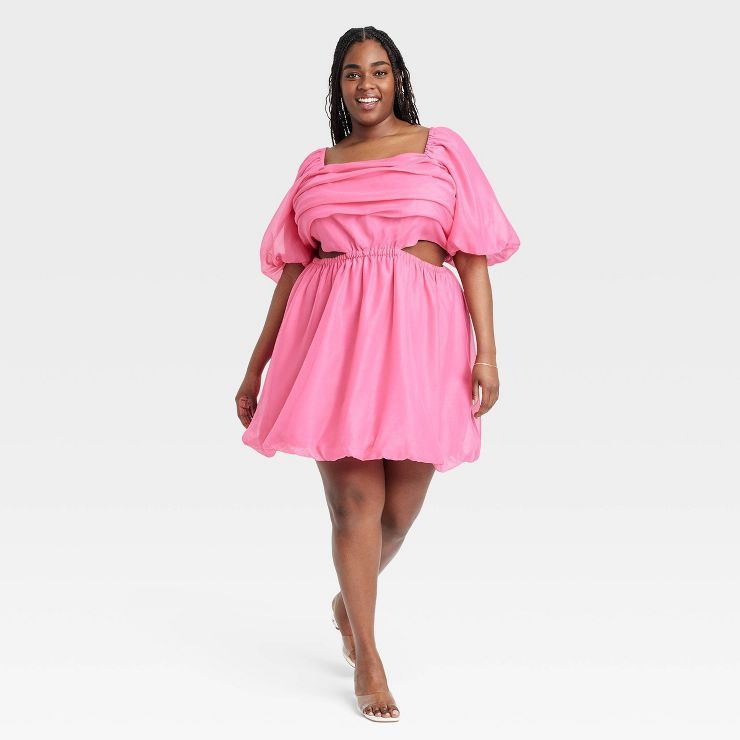Women's Puff Short Sleeve Cut Out Bubble A-Line Dress - A New Day™ | Target