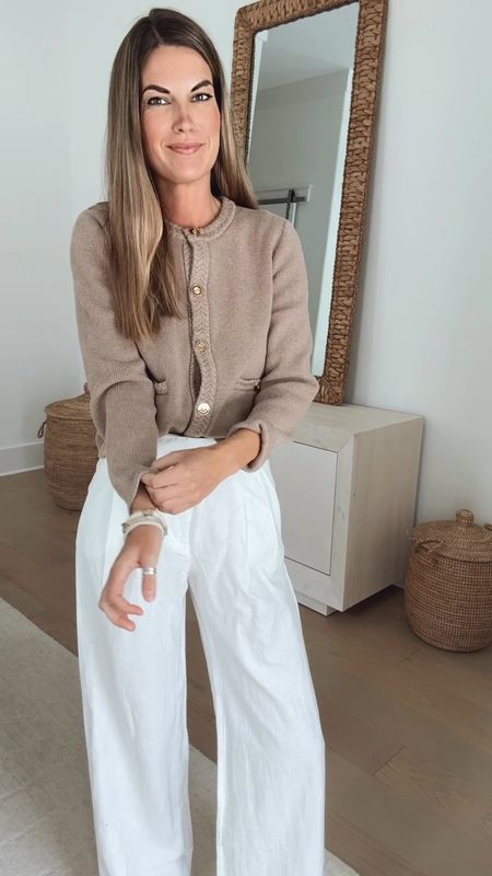 Workwear look on sale!  I’m 5’11” wearing 2 long in the linen trousers and small in the lady jacket sweater. Loafers true to size.  

#LTKOver40 #LTKSummerSales #LTKWorkwear