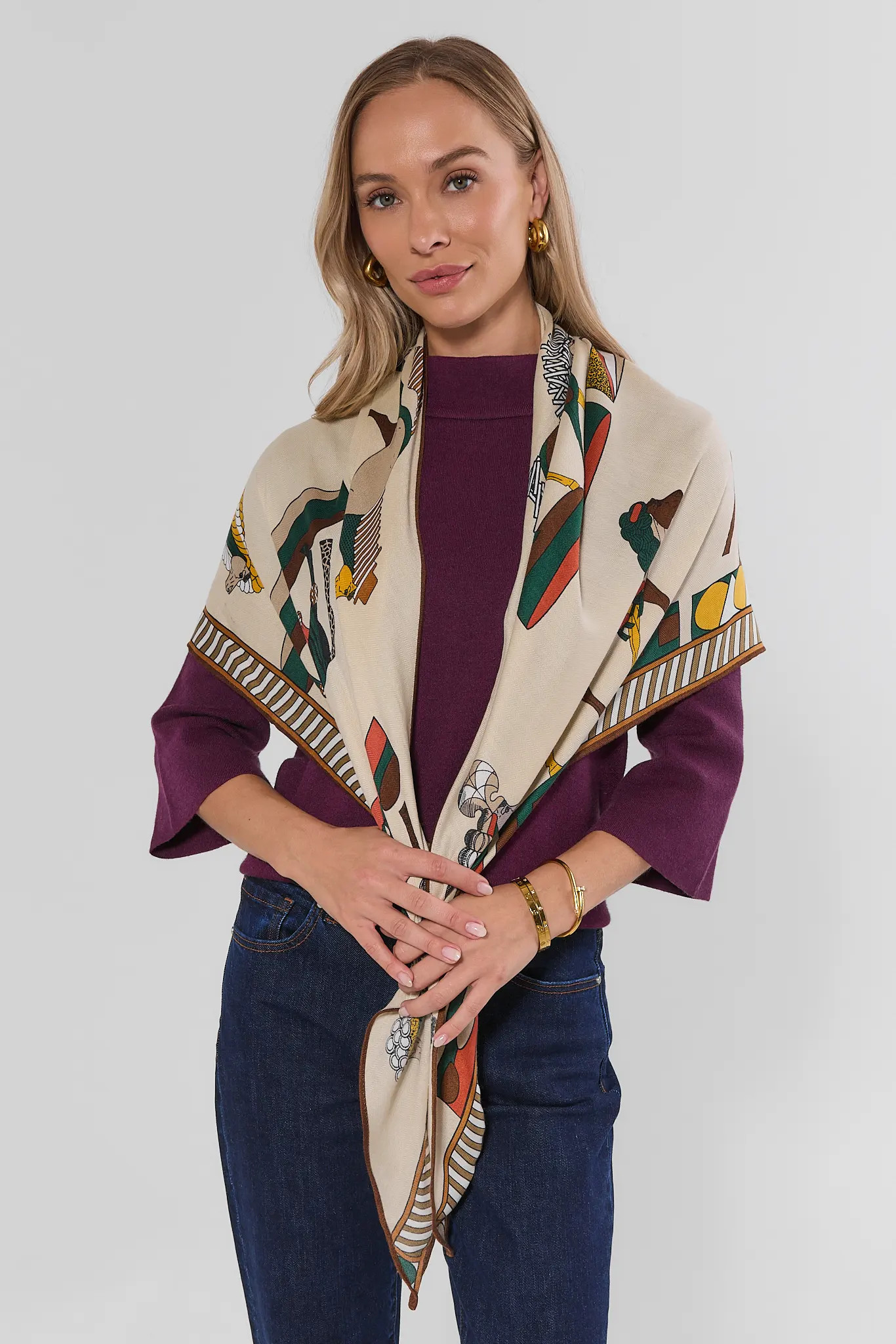 Tan Cashmere Blend Printed wrap | Avara