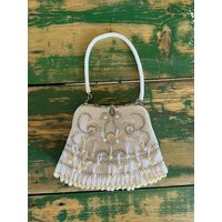 Vintage Beaded Handbag, Bridal Accessory, White Beads/Clear Crystals/White Pearls/Silver Hardware/Satin Lining, Unique Purse For Women | Etsy (US)