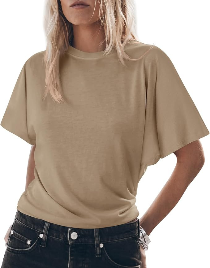 Tankaneo Womens Batwing Short Sleeve T Shirts Summer Casual Flowy Crew Neck Tops Loose Fit Boxy B... | Amazon (US)
