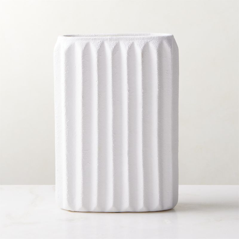 Jessa Modern Rectangular Ribbed White Vase | CB2 | CB2