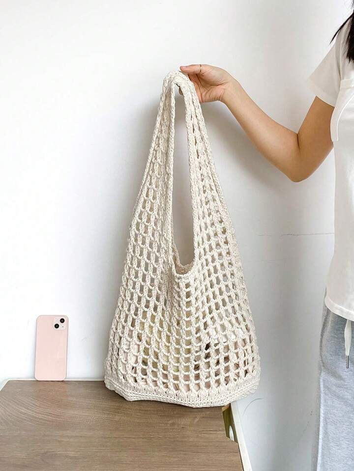 Fashion Hollow Knitted Women's Bag Casual Female Bag Simple Crochet Bag Ladies Shopping Bag, Moth... | SHEIN