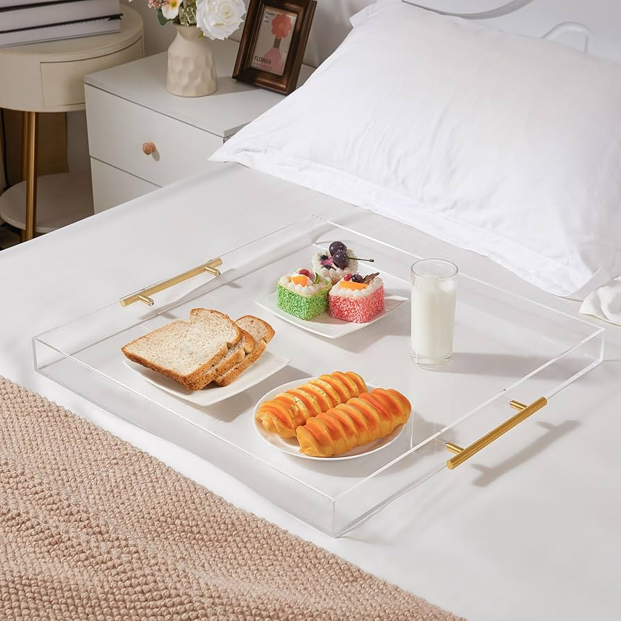 Extra Large Clear Acrylic Serving Tray (18×18 Inches) with Gold Handles Spill Proof Acrylic Over... | Amazon (US)