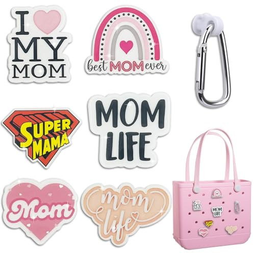 NiNiMay Mom Life Bag Charms for Bogg Bag，Bling Acrylic Love Mom Charm for Bogg Bag Accessories，Compatible with Simply Southern Beach Tote，Decorative for Rubber Bags | Amazon (US)