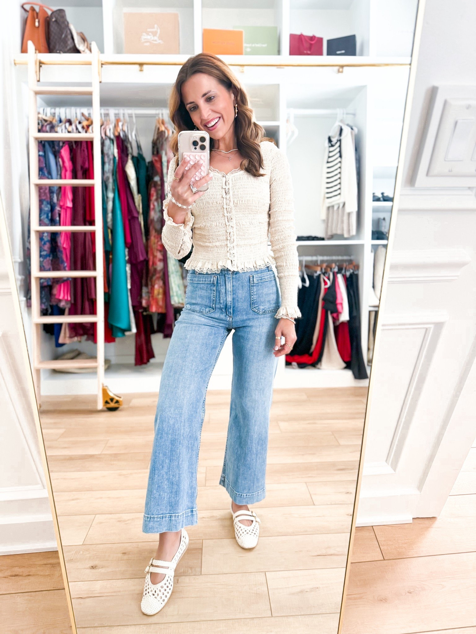 New color added to the Colette crop wide leg jeans! Wearing ‘Palms Wash’ in 24 regular. I do regular length in these since it’s a crop style and I am 5’3. Free People neutral top. Dolce Vita woven ballet flats are TTS. 

#LTKmomlife #LTKPetite #LTKootd