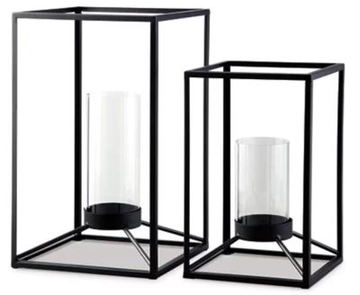 Signature Design by Ashley Dimtrois Metal 2 Piece Indoor & Outdoor Candle Lanterns, Black | Walmart (US)
