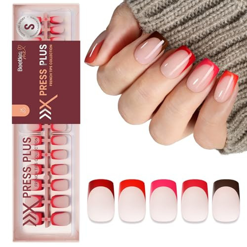 Beetles X Press Red French Tip Press On Nails | 5 Colors Valentine Press On Nails Short Square | 16 Sizes 160 Pcs Natural Salon Quality Soft Gel Nail | Amazon (US)