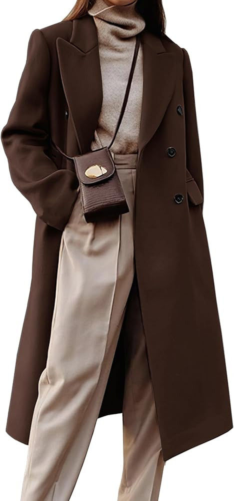IDEALSANXUN Womens Long Wool Coats Fall Winter Double Breasted Trench Coat Peacoat | Amazon (US)