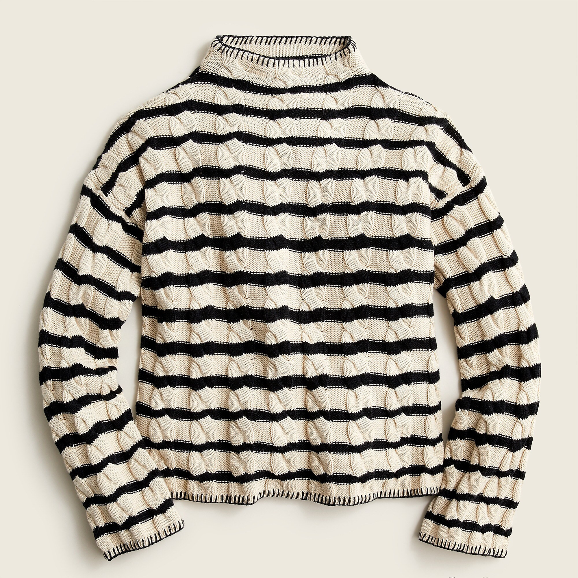 Cotton-cashmere cable-knit mockneck sweater in stripe | J. Crew US