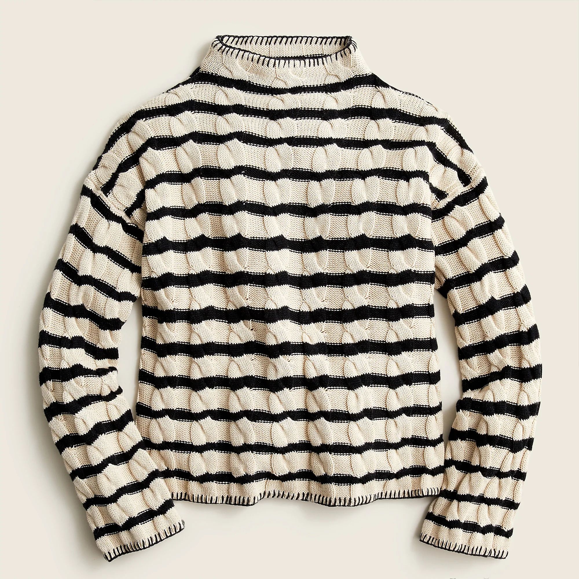 Cotton-cashmere cable-knit mockneck sweater in stripe | J.Crew US