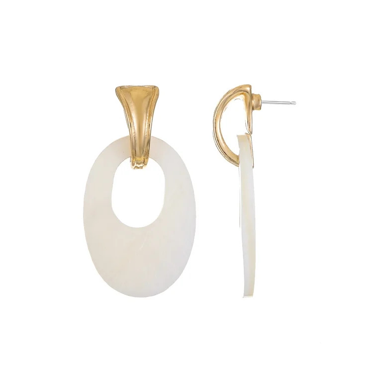 Time and Tru Goldtone Oval Shell Earrings, Ivory, 1 Pair | Walmart (US)