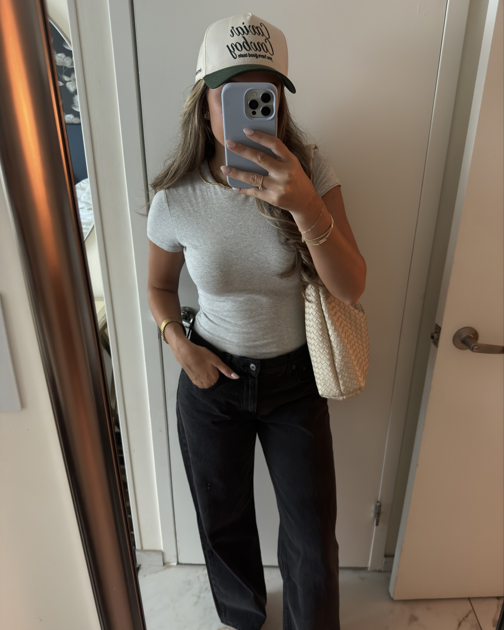 Trucker Hat outfit inspo 🍒  shocked even myself because I’m now a low rise jean girl??? 

Zebra pants are from Zara (Unable to link)

 #abercrombie #lowrisejeans #truckerhat

#LTKFindsUnder100 #LTKStyleTip #LTKSaleAlert