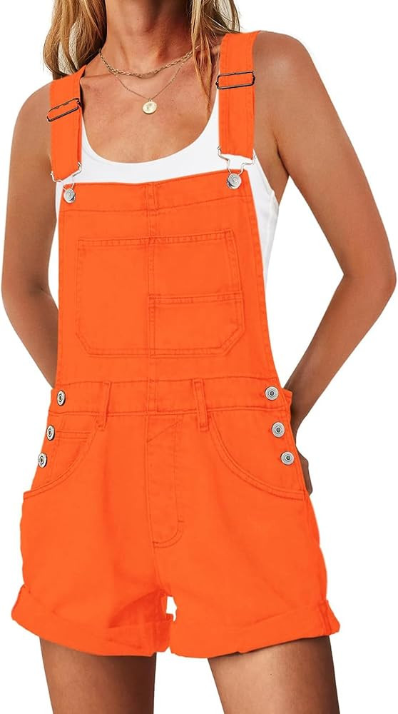 ReachMe Womens Casual Adjustable Bib Overall Shorts Classic Cuffed Hem Shorts Romper Vintage Shor... | Amazon (US)