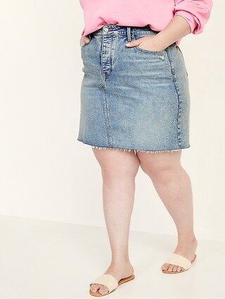 High-Waisted Secret-Slim Pockets Button-Fly Plus-Size Cut-Off Jean Skirt | Old Navy (US)