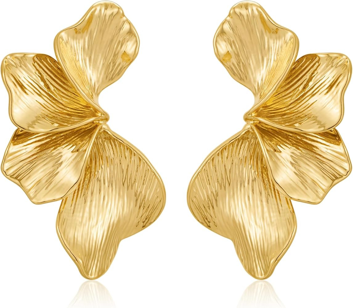 LILIE&WHITE Gold Flower Earrings for Women – Hypoallergenic Lightweight Drop Earrings, Fashiona... | Amazon (UK)