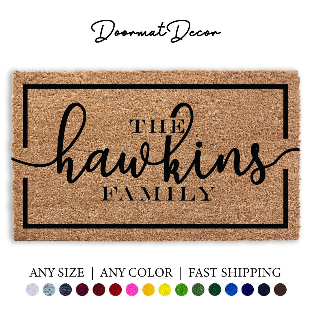Personalized Name Doormat, Flocked Coir Door Mat, Welcome Mat, Engagement Wedding Gift, Realtor C... | Etsy (US)
