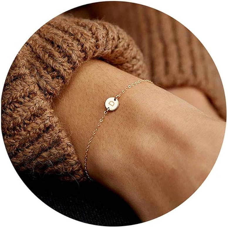 Personalized Initial Bracelet, 18K Gold Plated Stainless Steel Letter Bracelet Dainty Coin Charm ... | Amazon (US)