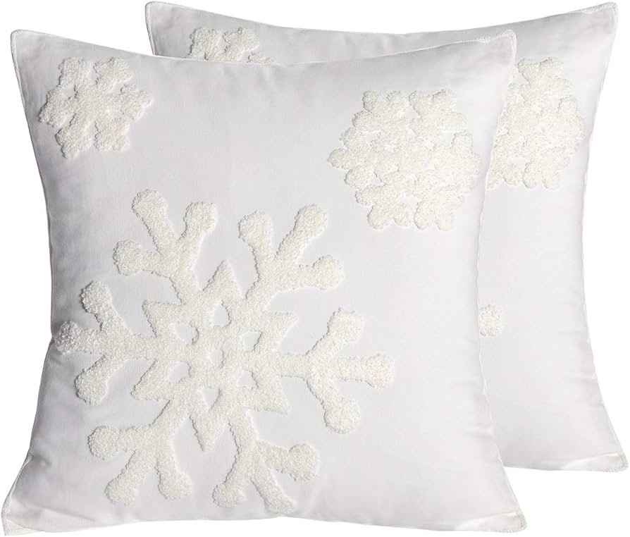 18x18,Cotton Christmas Blessing Throw Pillow Cover for Bed Sofa Cushion Car Snowflake Embroiderie... | Amazon (US)