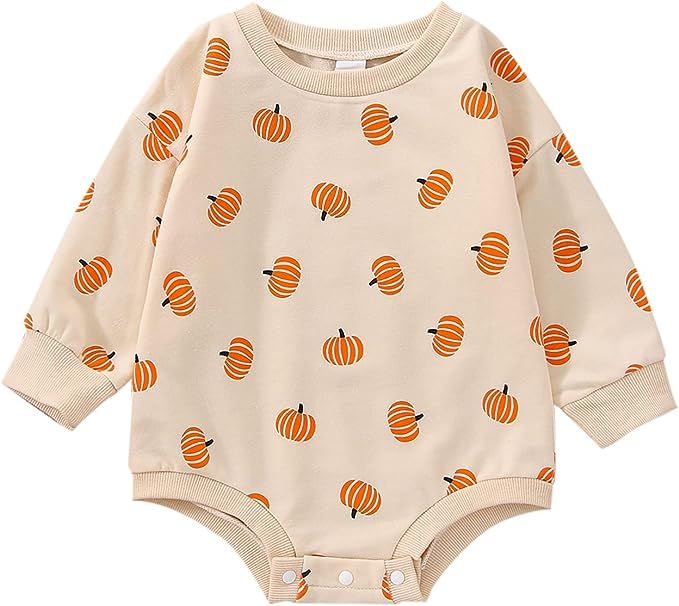 Halloween Baby Girl Boy Clothes Pumpkin Romper Sweatshirt Onesie Long Sleeve Bodysuit Top Fall Wi... | Amazon (US)