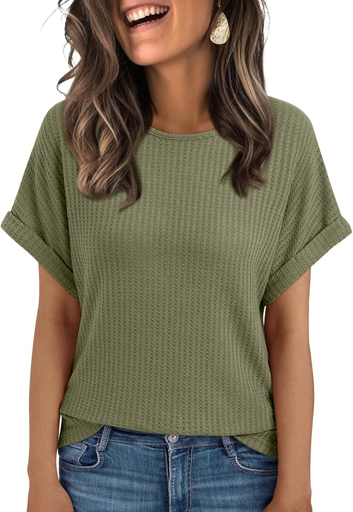 AUTOMET Womens Summer Tops Short Sleeve T-Shirts Business Casual Fashion Clothes 2025 Waffle Blou... | Amazon (US)