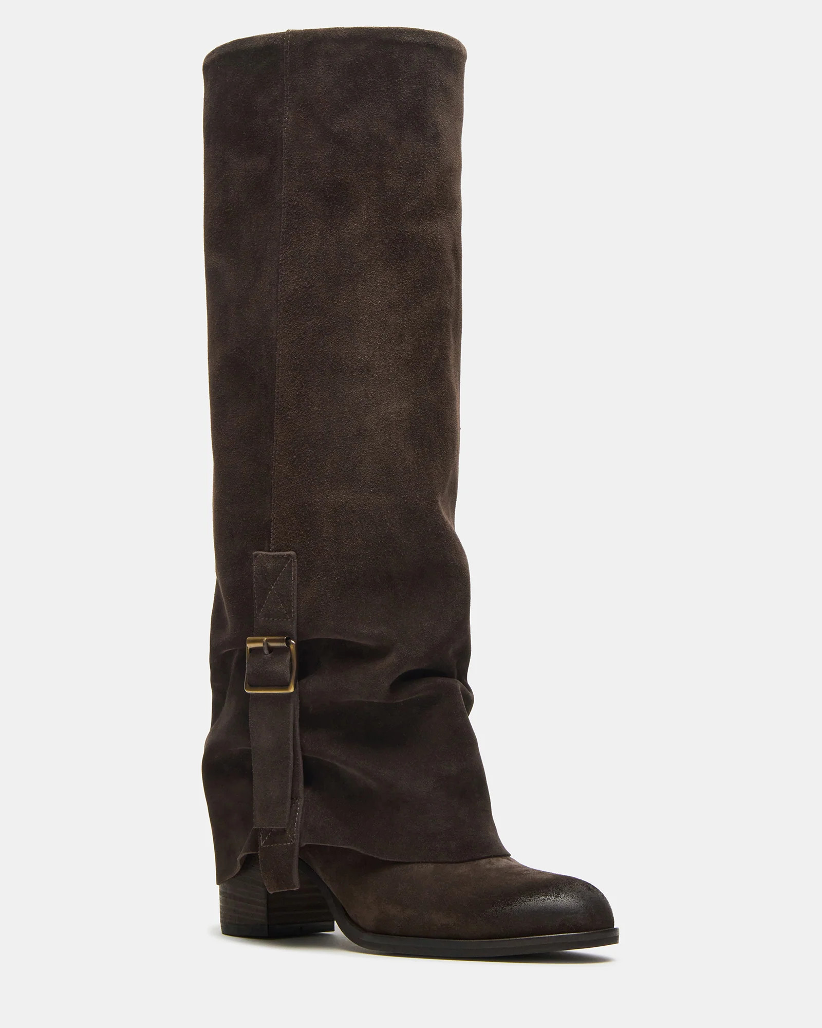 BOZEMAN Dark Taupe Suede Knee-High Fold-Over Cuffed Women's Boot | Steve Madden (US)