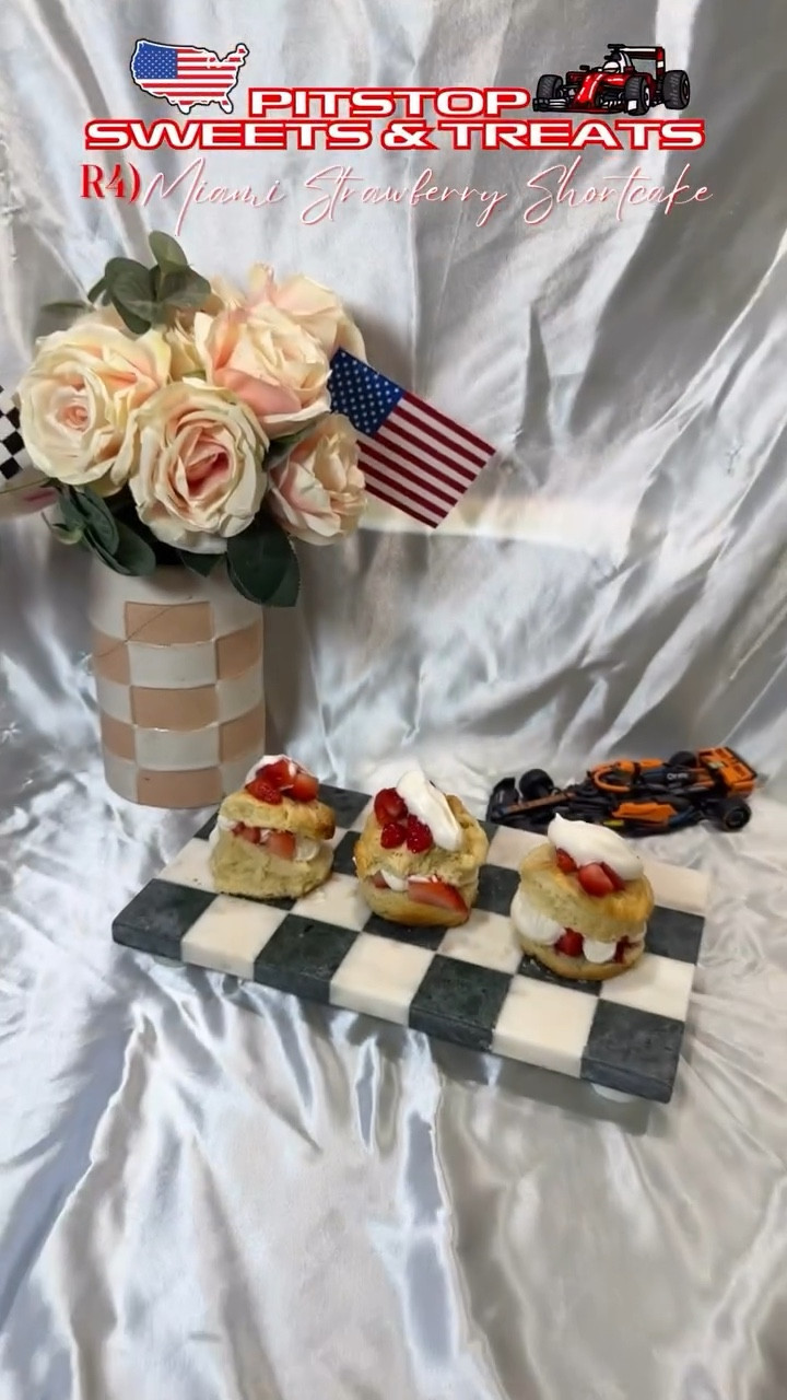 Pit Stop Sweets & Treats Round 4: Miami Strawberry Shortcake 🇺🇸🏎️🏁
.
This is my third year doing this series, so buckle up we are baking buttercups! This week the a American classic: strawberry shortcake
.
Did you know the Florida State dessert is strawberry shortcake? Well it was great, perfect biscuit to macerated strawberries and fresh whipped cream ratio.
- All the love and go McLaren🩵
.
Recipe I followed is by the blog: 
Sally’s Baking Addiction
 .
Full In Depth Baking Video & Yap Sesh On My YT 🔗 In B-I-O
.
 #f1 #bakingaroundtheworld #miamigp #strawberryshortcake #miamiflorida