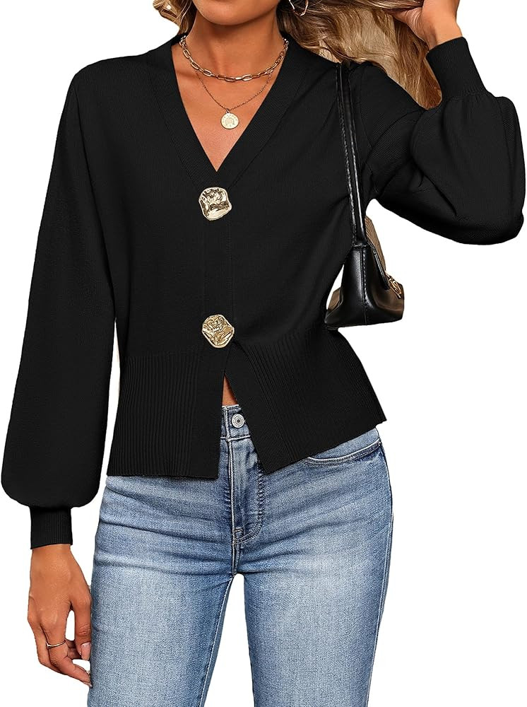 Sweaters for Women V Neck Lightweight Cropped Sweater Ribbed Knit Pullover Cute Tops Spring Summe... | Amazon (US)