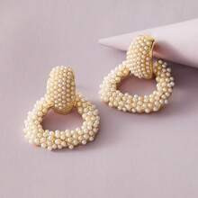 1pair Faux Pearl Engraved Hollow Out Earrings | SHEIN
