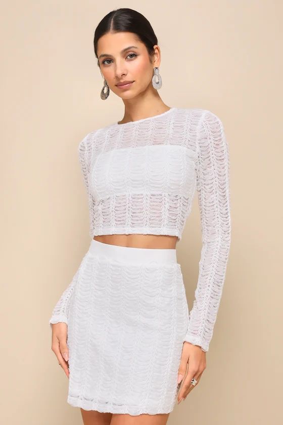 Sultry Event White Sheer Textured Applique Two-Piece Mini Dress | Lulus