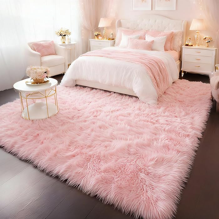 Amdrebio Pink Area Rug 6x9 for Girls Bedroom, Large Shag Fluffy Rugs for Living Room Decor, Cute ... | Amazon (US)