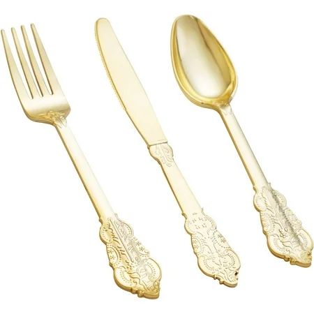 jingkaiw 600 Pieces Gold Plastic Silverware - Disposable Gold Utensils - Heavyweight Plastic Cutlery | Walmart (US)