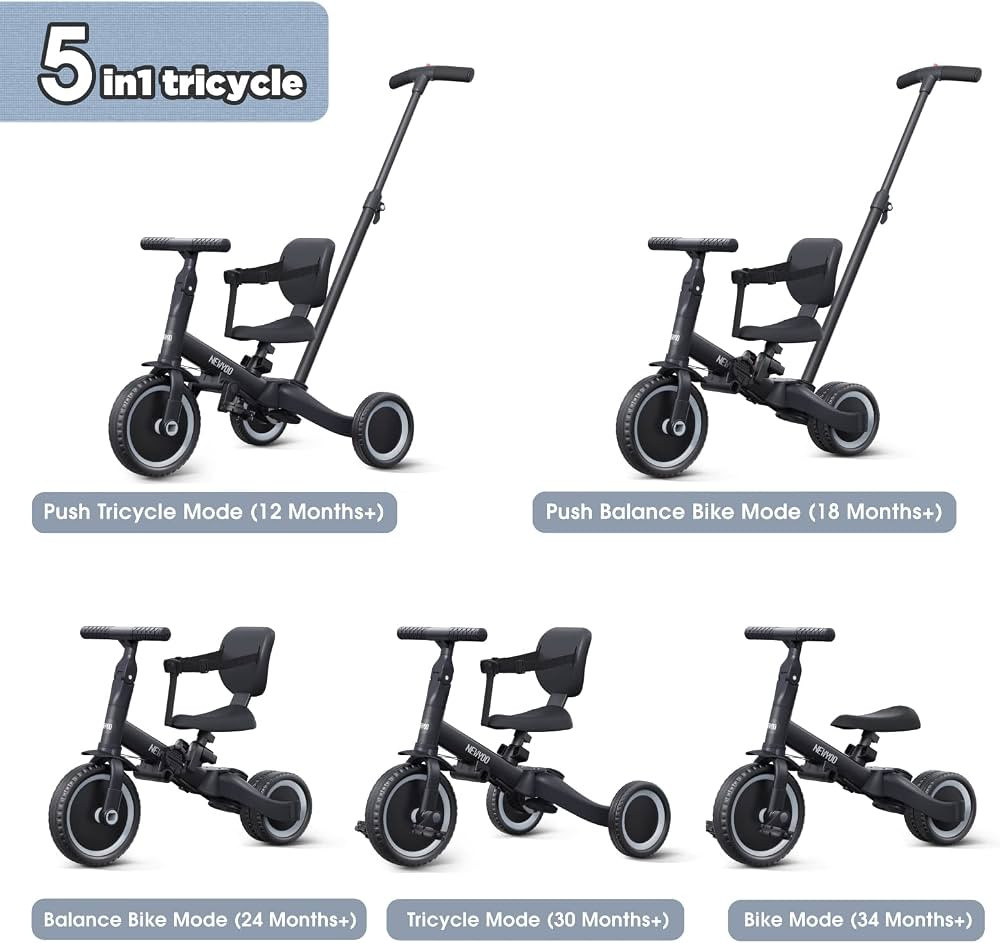 newyoo Toddler Bike/Bicycle, Tricycle/Trike w Push Handle for 1-3 Year Old, Gifts for Boy's/Girl'... | Amazon (US)