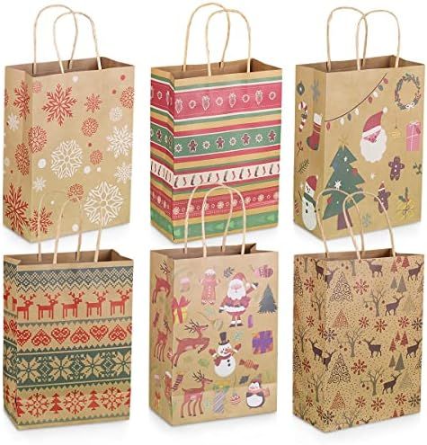 Christmas Decorations, Christmas Kraft Gift Bags 24 Count Assorted Styles Bags Xmas Paper Bags wi... | Amazon (US)