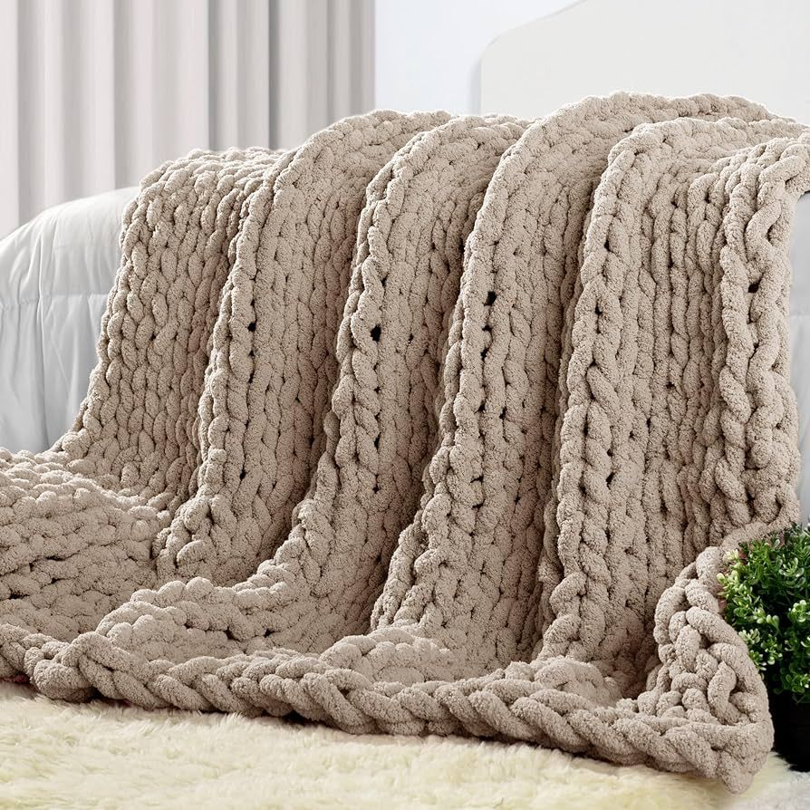 Carriediosa Chunky Knit Throw Blanket 50" X 60", 100% Hand Made Large Chenille Loop Yarn Soft Flu... | Amazon (US)