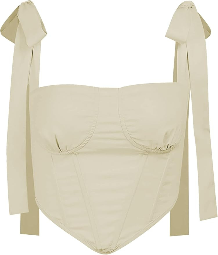 Avanova Women's Sexy Bustier Crop Top Strappy Tie up Shoulder Sleeveless Asymmetrical Clubwear | Amazon (US)