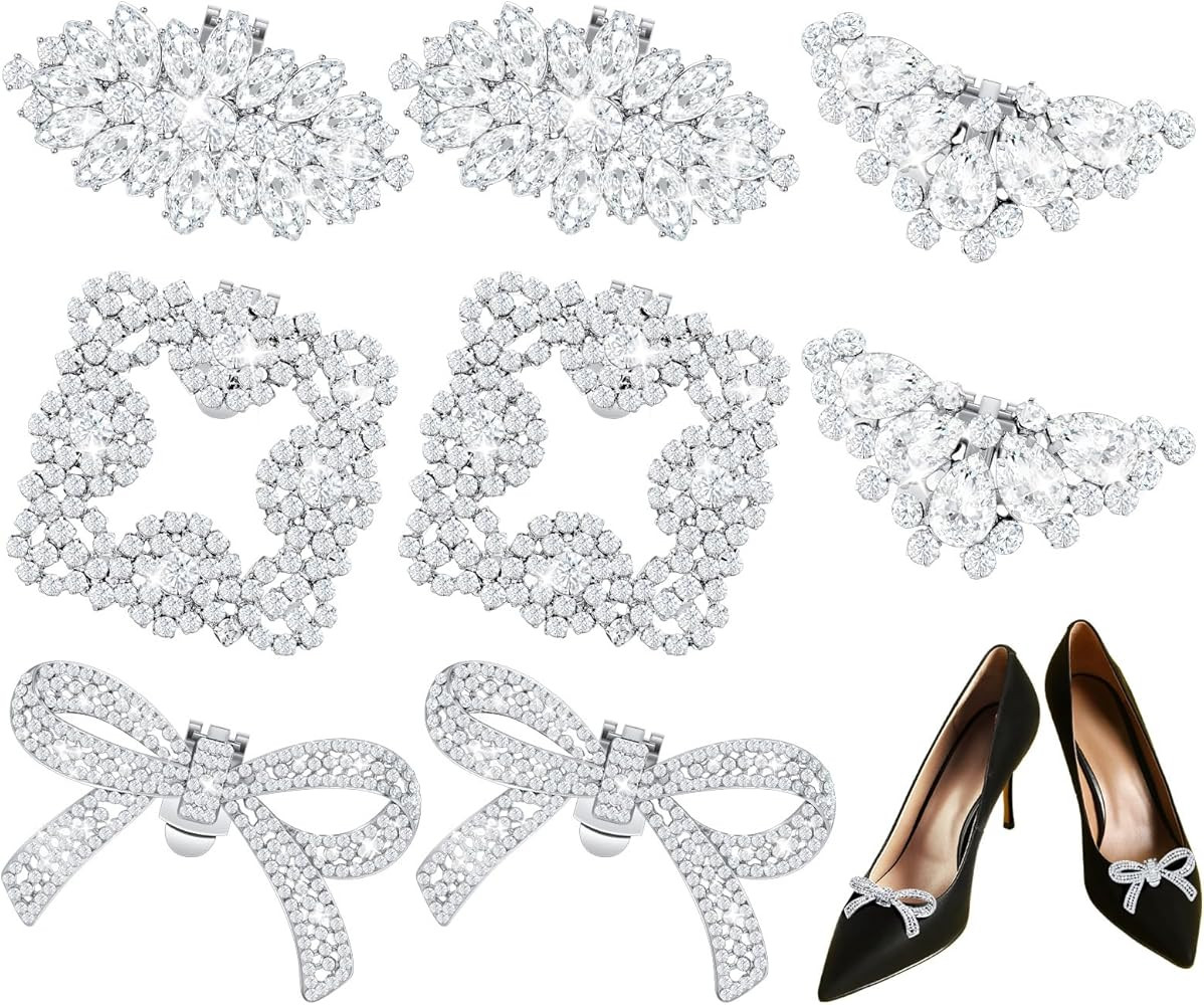 Juexica 4 Pairs Rhinestone Pearl Shoe Clips Crystal Shoe Buckles Bow Square Wing Clips for Women ... | Amazon (US)