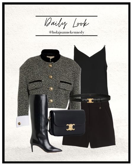 daily outfit ideas, daily outfit inspo, easy outfit ideas, tweed jacket, cropped jacket, french jacket, trophy jacket, knee high boots outfit, simple styling, daily look, black and grey outfit 

#LTKshoecrush #LTKeurope #LTKstyletip