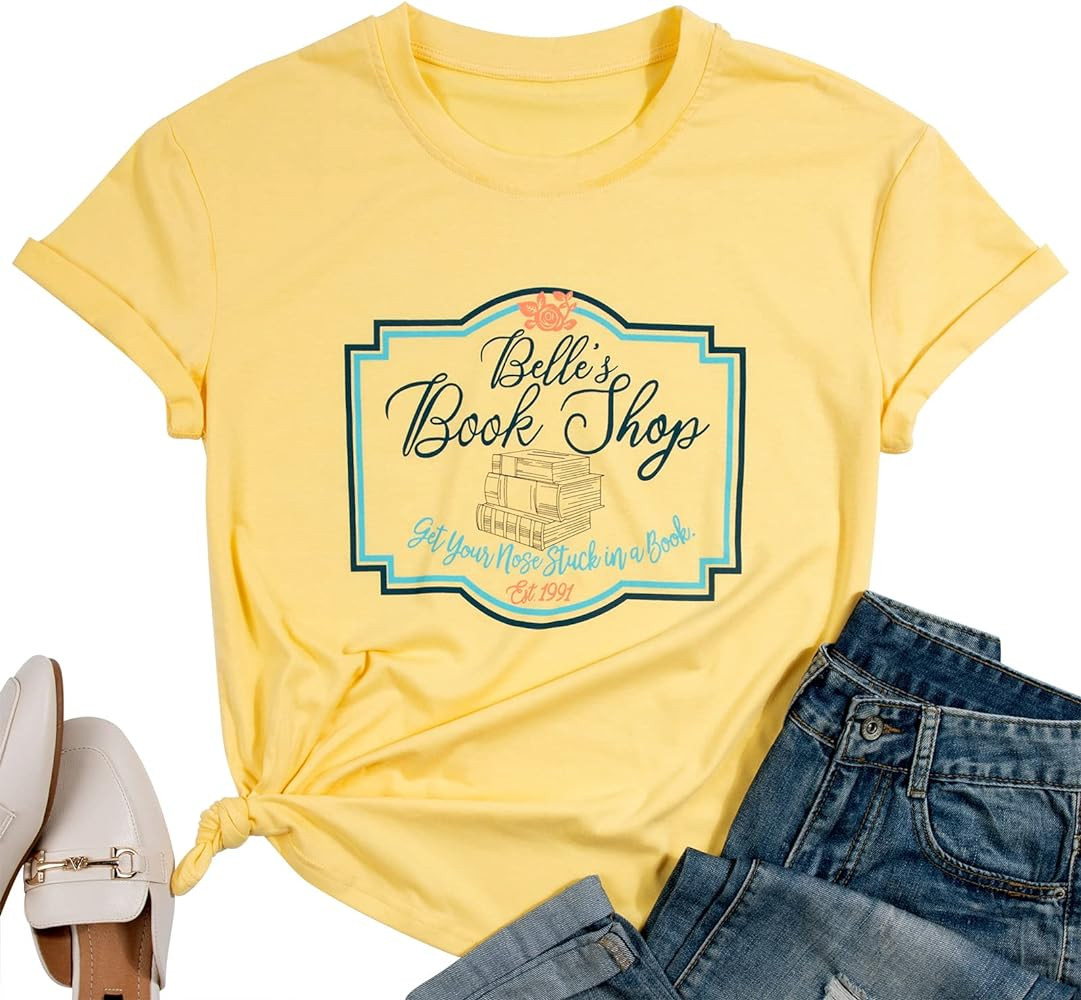 FLOYU Women Belle's Book Shop Shirt Princess Belle T-Shirt Book Lover Tops Casual Magic Kingdom S... | Amazon (US)