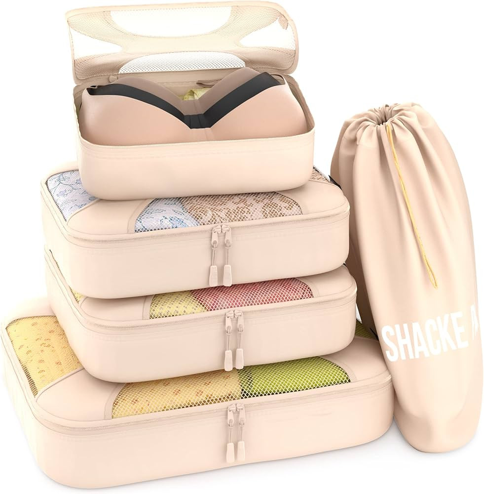 Shacke Pak - 5 Set Packing Cubes - Travel Organizers with Laundry Bag (Cream) | Amazon (US)