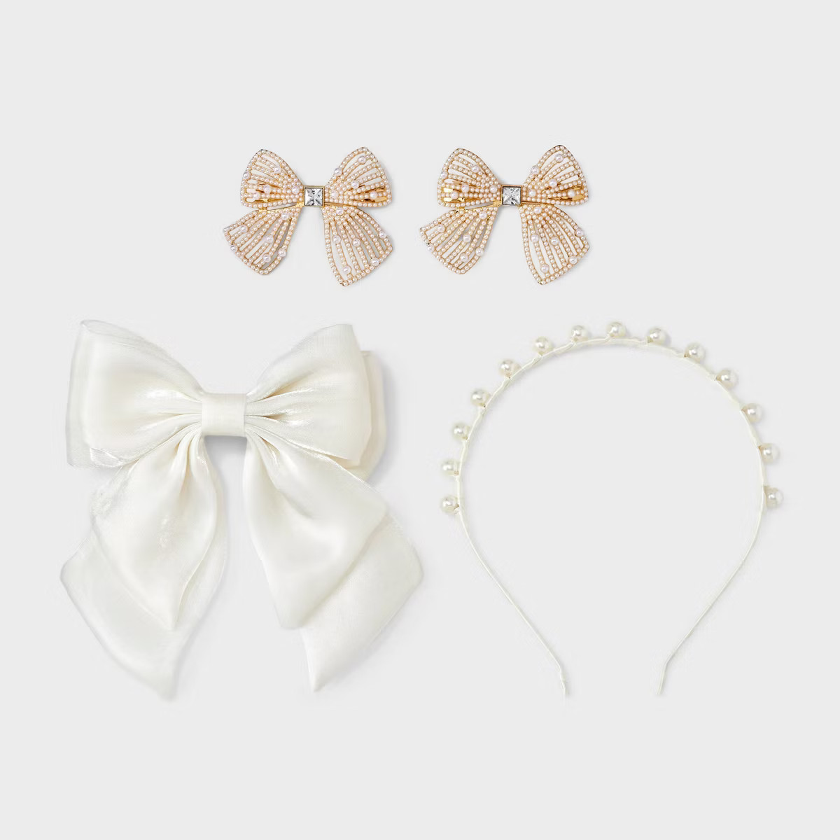 Headband and Bow Barrettes Set 4 pk - A New Day™ Ivory | Target