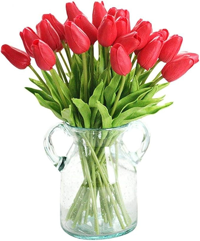 WAQIA HOUSE 30 Pcs Artificial Tulip Flowers Real Touch Tulips Fake PU Tulip Flower Bouquet for Ho... | Amazon (US)