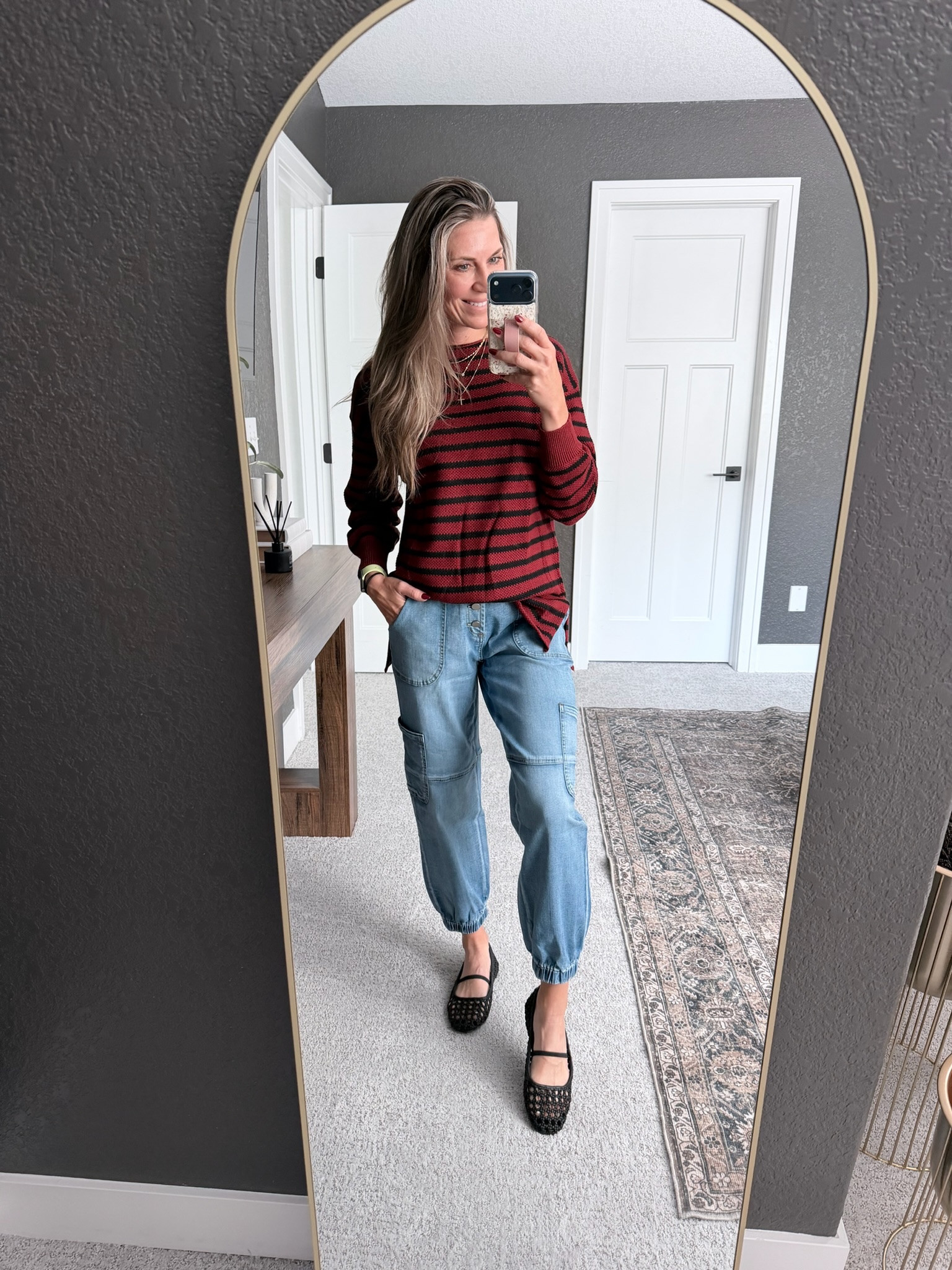Fall stripes + cargo joggers = my current uniform 🍂
Loving how this relaxed striped sweater pairs with these light denim utility pants and woven Mary Janes — casual, comfy, but still put together for school drop-off, errands, or working from home.

If you’re into effortless fall outfit ideas, save this one!

#falloutfit #stripesweater #cargopantsstyle #momstyleinspo #casualfallfashion #everydayoutfit #outfitinspiration #easyoutfitideas #ltkfashion #fashionover30

#LTKFindsUnder50 #LTKWorkwear #LTKSeasonal