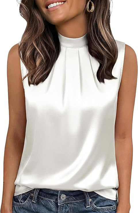 Funlingo Women's Silk Satin Tank Tops Mock Neck Camisole Dressy Sleeveless Blouse Business Casual... | Amazon (US)