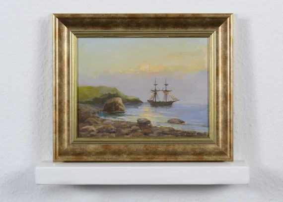 Seascape, sailboat in the sea, seashore, oil painting, impressionism, living room decor | Etsy (US)