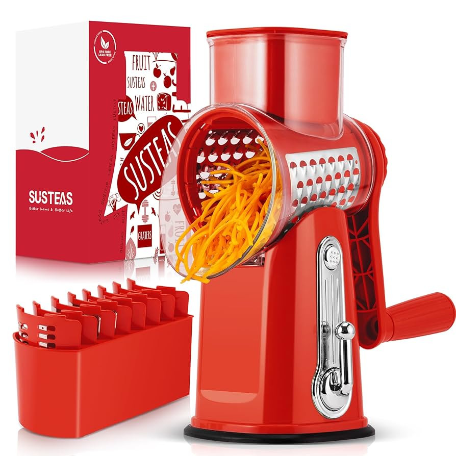 SUSTEAS Rotary Cheese Grater with Handle - Vegetable Shredder with 5 Well-designed Blades & Stron... | Amazon (US)