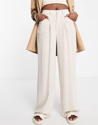 ASOS DESIGN linen mix dad pants in soft putty | ASOS (Global)